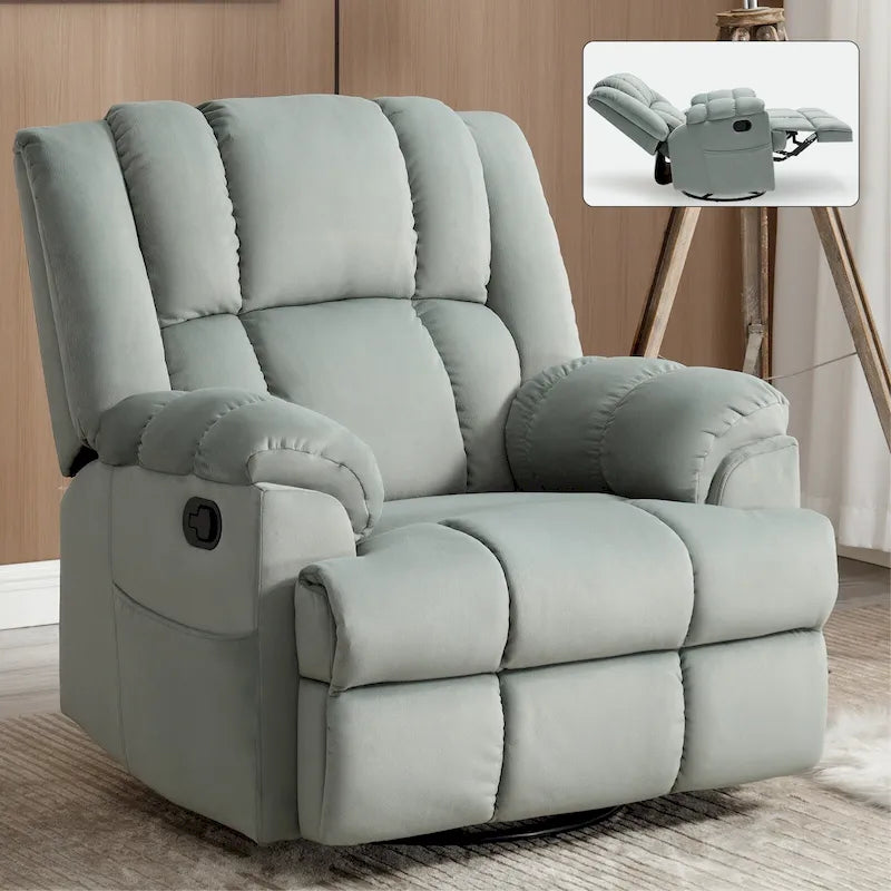 Fauteuil inclinable pivotant et à bascule surdimensionné, une place, beige/vert/bleu, revêtement en tissu