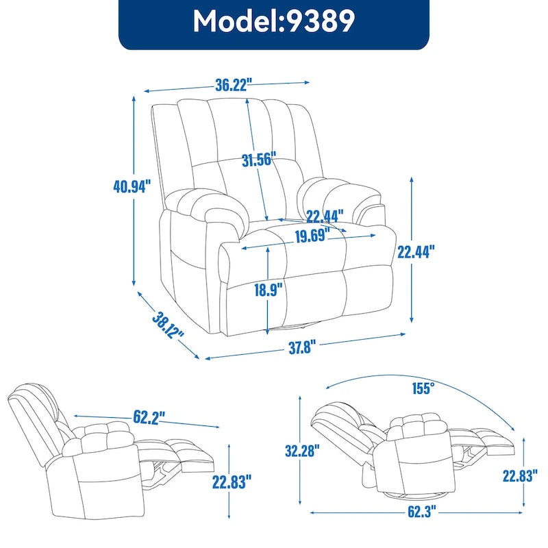 Fauteuil inclinable pivotant et à bascule surdimensionné, une place, beige/vert/bleu, revêtement en tissu