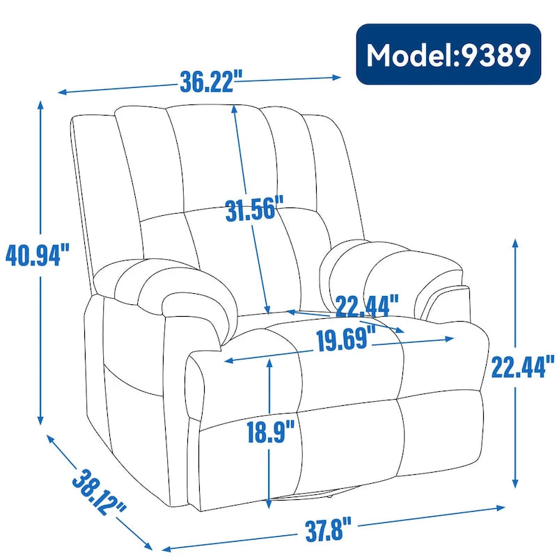 Fauteuil inclinable pivotant et à bascule surdimensionné, une place, beige/vert/bleu, revêtement en tissu