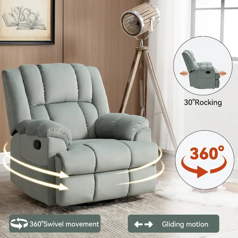 Fauteuil inclinable pivotant et à bascule surdimensionné, une place, beige/vert/bleu, revêtement en tissu