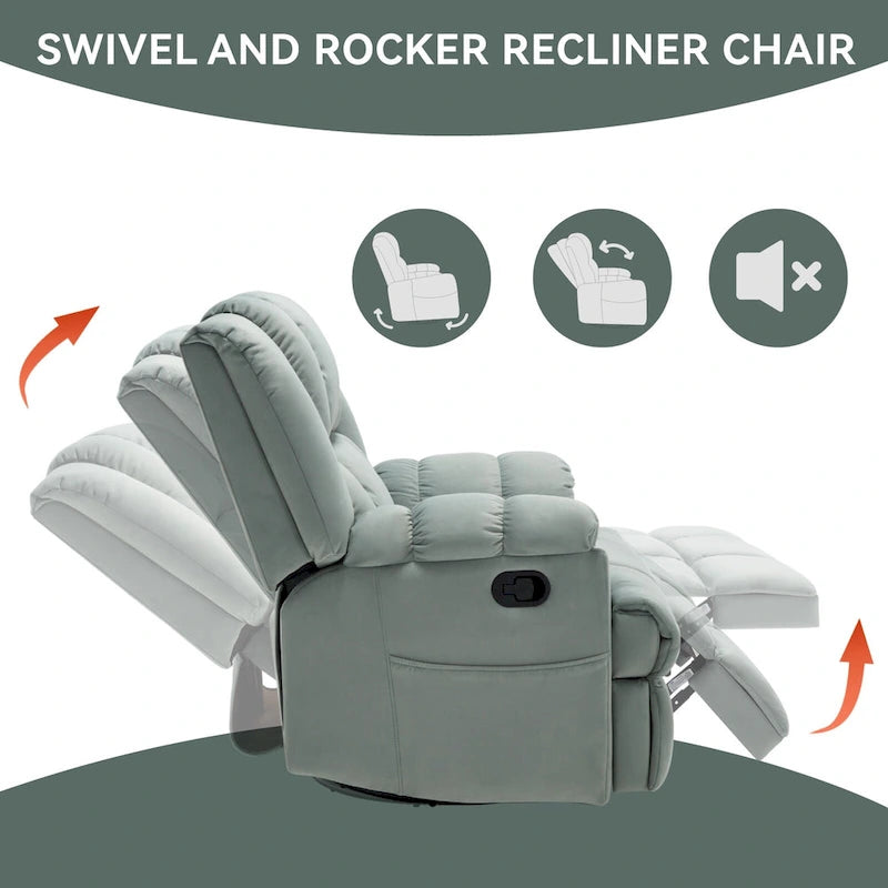 Fauteuil inclinable pivotant et à bascule surdimensionné, une place, beige/vert/bleu, revêtement en tissu