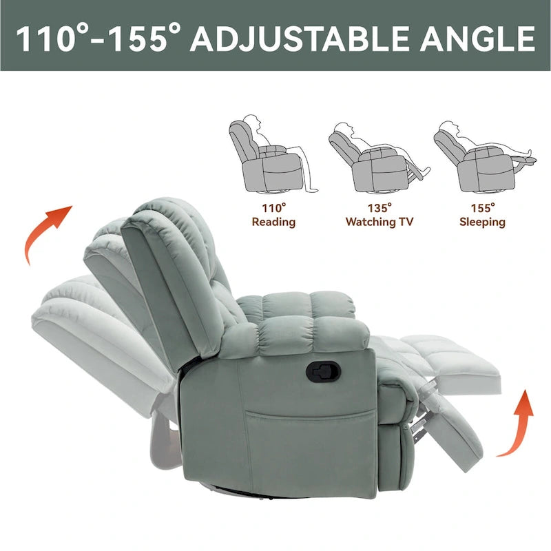 Fauteuil inclinable pivotant et à bascule surdimensionné, une place, beige/vert/bleu, revêtement en tissu