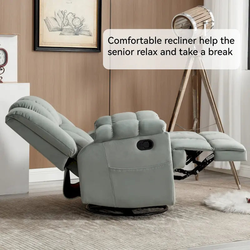 Fauteuil inclinable pivotant et à bascule surdimensionné, une place, beige/vert/bleu, revêtement en tissu