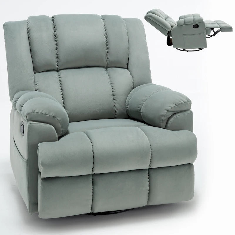 Fauteuil inclinable pivotant et à bascule surdimensionné, une place, beige/vert/bleu, revêtement en tissu