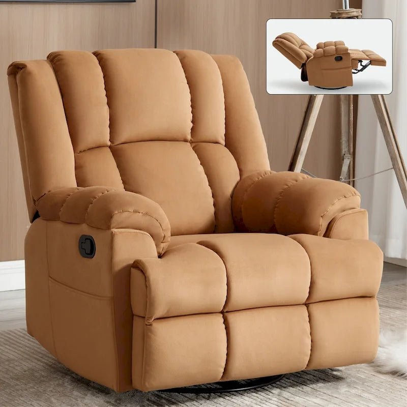 Fauteuil inclinable pivotant et à bascule surdimensionné, une place, beige/vert/bleu, revêtement en tissu