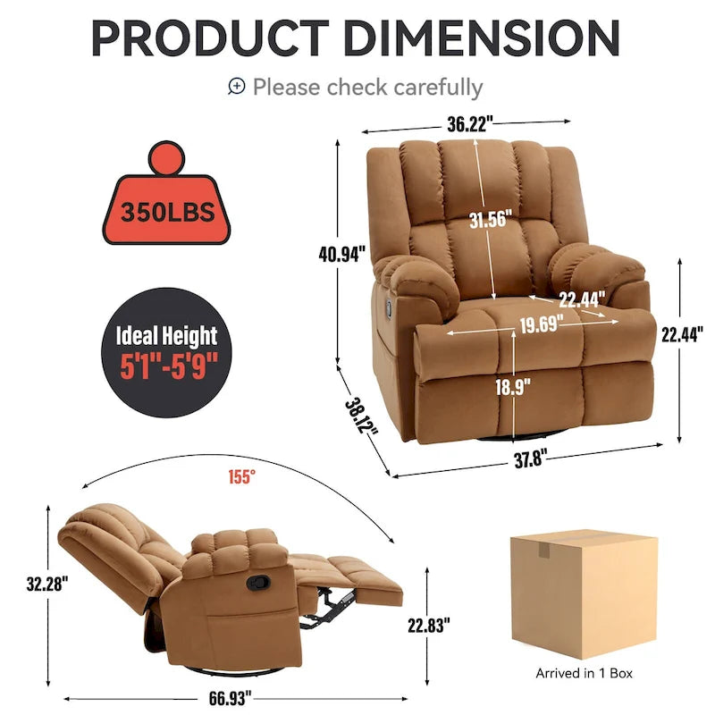 Fauteuil inclinable pivotant et à bascule surdimensionné, une place, beige/vert/bleu, revêtement en tissu