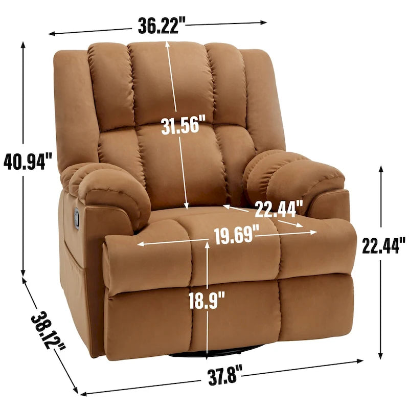 Fauteuil inclinable pivotant et à bascule surdimensionné, une place, beige/vert/bleu, revêtement en tissu