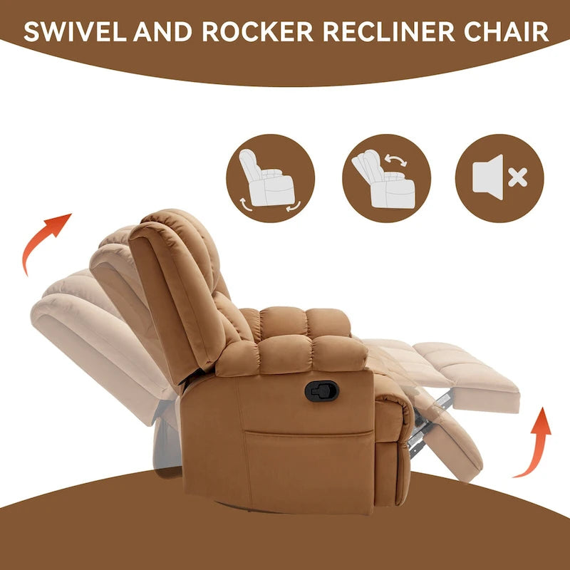 Fauteuil inclinable pivotant et à bascule surdimensionné, une place, beige/vert/bleu, revêtement en tissu