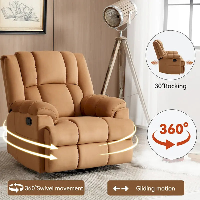 Fauteuil inclinable pivotant et à bascule surdimensionné, une place, beige/vert/bleu, revêtement en tissu