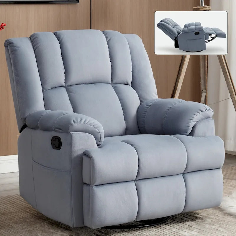Fauteuil inclinable pivotant et à bascule surdimensionné, une place, beige/vert/bleu, revêtement en tissu