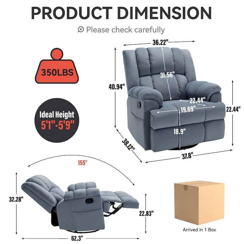 Fauteuil inclinable pivotant et à bascule surdimensionné, une place, beige/vert/bleu, revêtement en tissu