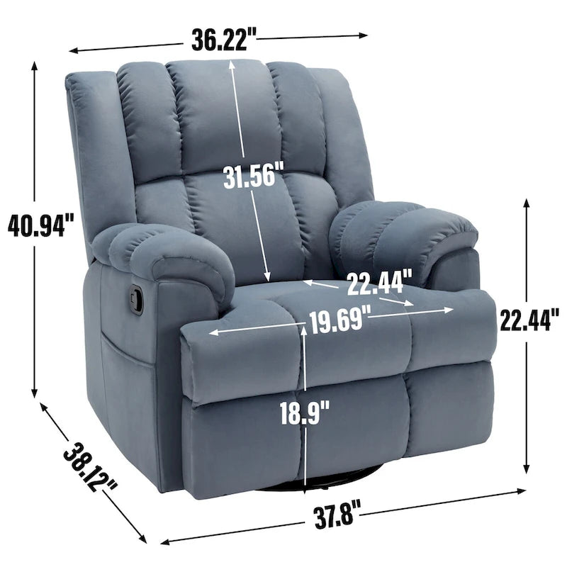 Fauteuil inclinable pivotant et à bascule surdimensionné, une place, beige/vert/bleu, revêtement en tissu