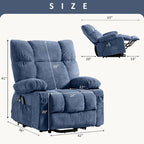 Fauteuil releveur électrique 1 place Bleu / Gris / Marron – Chauffant, massant et avec port USB de charge