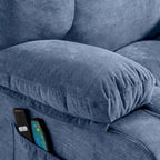 Fauteuil releveur électrique 1 place Bleu / Gris / Marron – Chauffant, massant et avec port USB de charge
