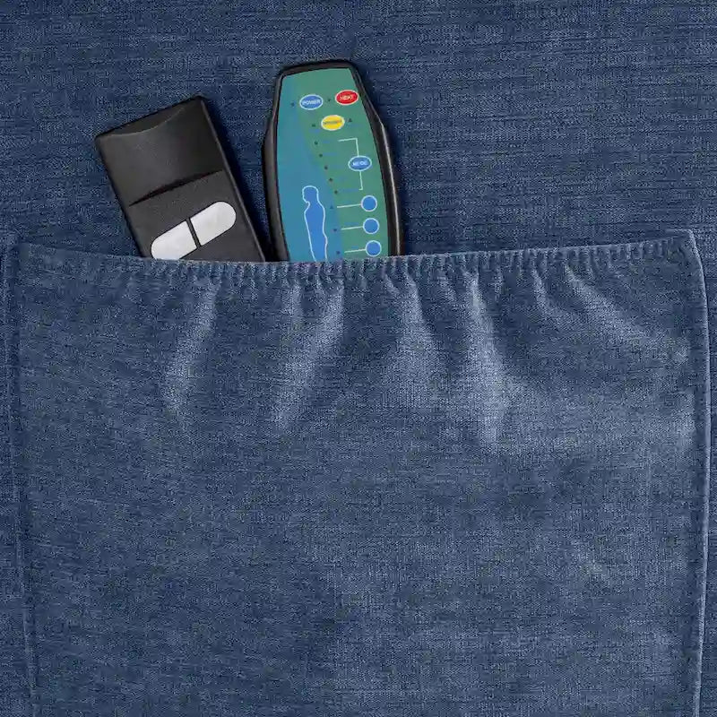 Fauteuil releveur électrique 1 place Bleu / Gris / Marron – Chauffant, massant et avec port USB de charge