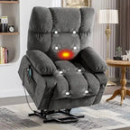 Fauteuil releveur électrique 1 place Bleu / Gris / Marron – Chauffant, massant et avec port USB de charge