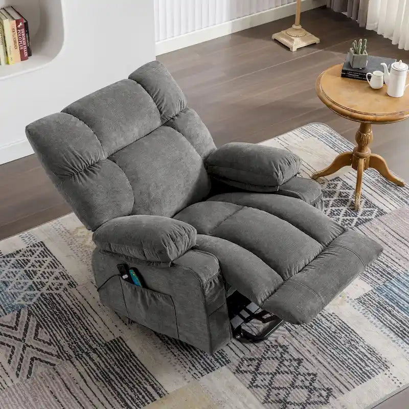 Fauteuil releveur électrique 1 place Bleu / Gris / Marron – Chauffant, massant et avec port USB de charge