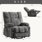 Fauteuil releveur électrique 1 place Bleu / Gris / Marron – Chauffant, massant et avec port USB de charge