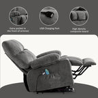 Fauteuil releveur électrique 1 place Bleu / Gris / Marron – Chauffant, massant et avec port USB de charge
