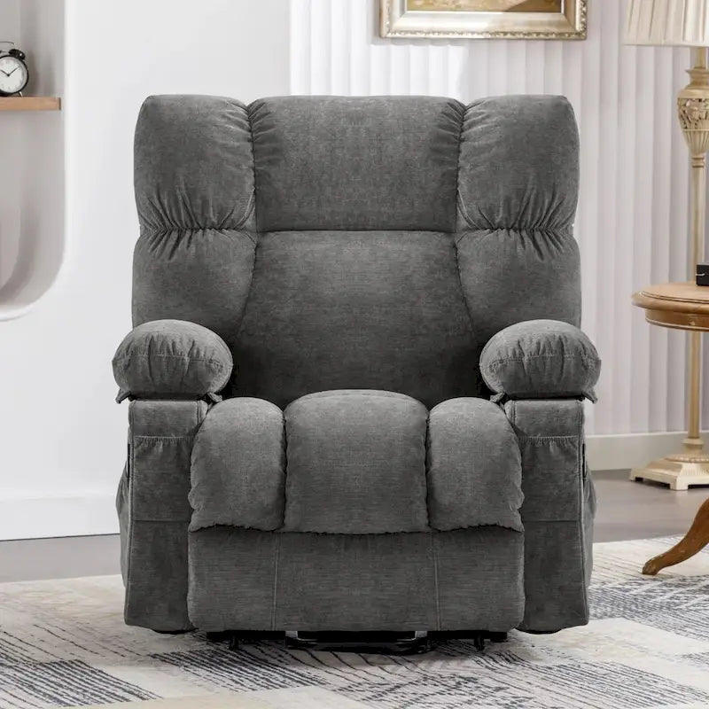 Fauteuil releveur électrique 1 place Bleu / Gris / Marron – Chauffant, massant et avec port USB de charge