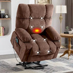 Fauteuil releveur électrique 1 place Bleu / Gris / Marron – Chauffant, massant et avec port USB de charge