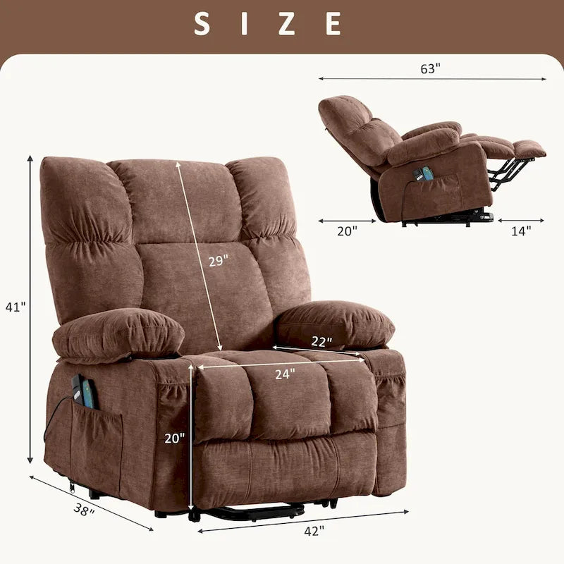 Fauteuil releveur électrique 1 place Bleu / Gris / Marron – Chauffant, massant et avec port USB de charge