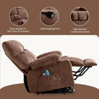 Fauteuil releveur électrique 1 place Bleu / Gris / Marron – Chauffant, massant et avec port USB de charge