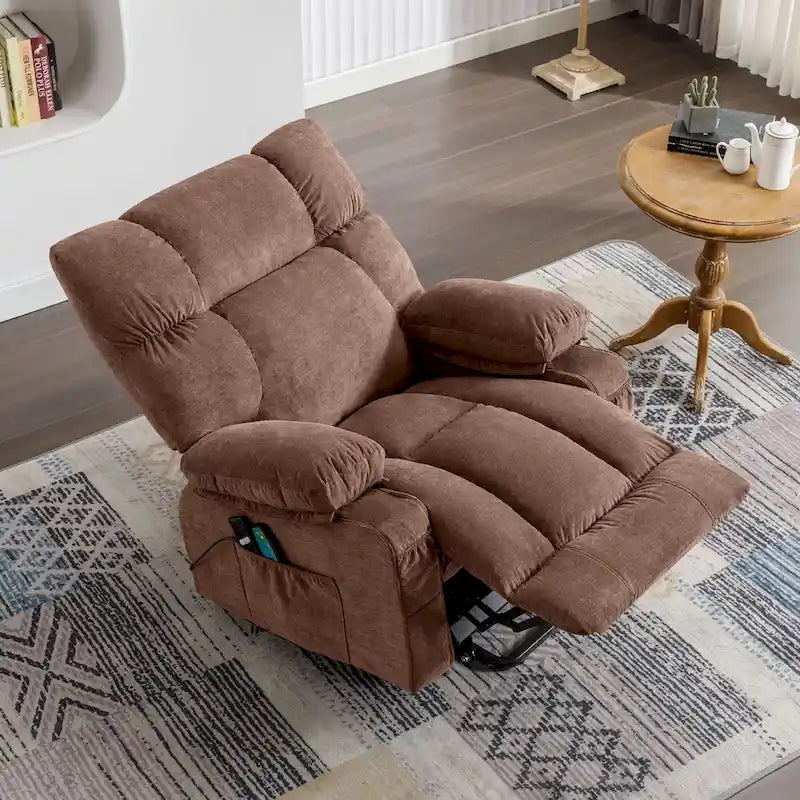 Fauteuil releveur électrique 1 place Bleu / Gris / Marron – Chauffant, massant et avec port USB de charge