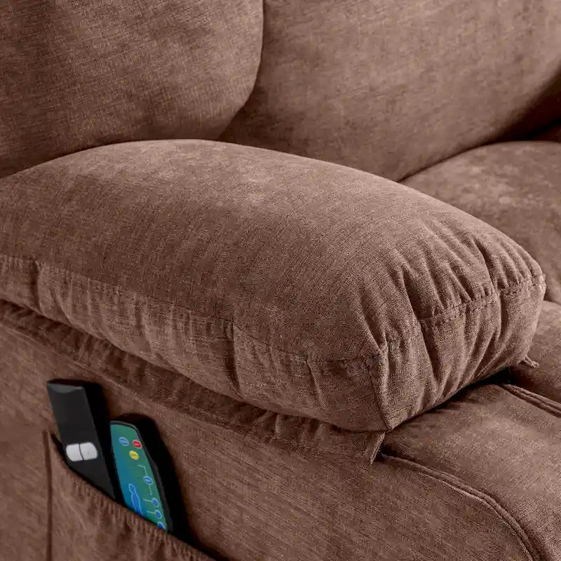 Fauteuil releveur électrique 1 place Bleu / Gris / Marron – Chauffant, massant et avec port USB de charge