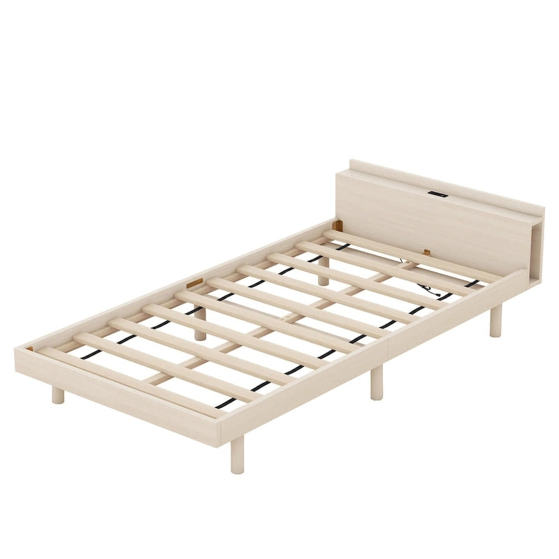 Lit plate-forme double blanchi avec port USB, pour 1 personne