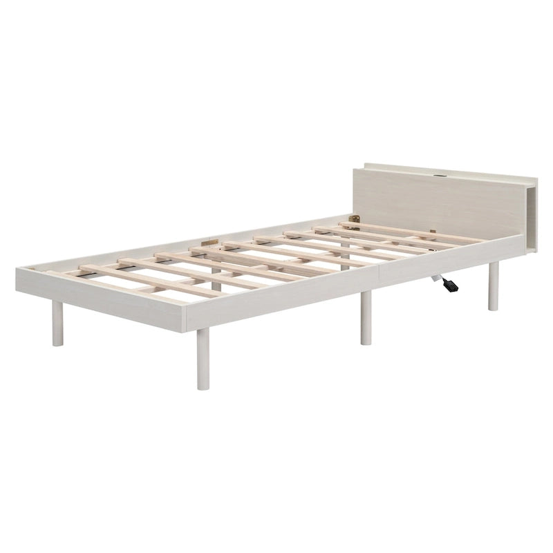 Lit plate-forme double blanchi avec port USB, pour 1 personne