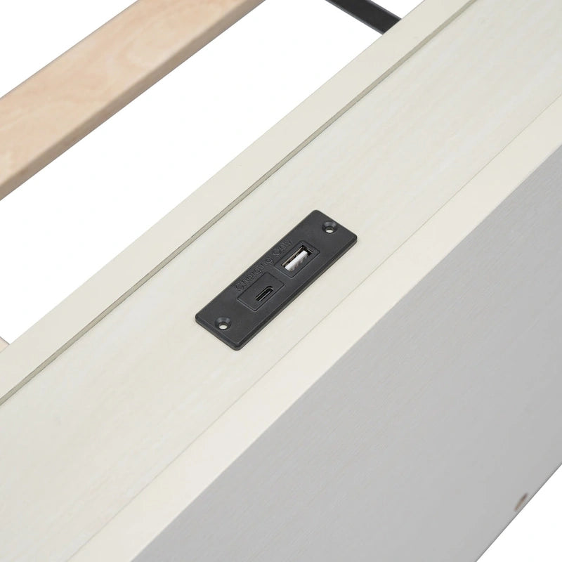 Lit plate-forme double blanchi avec port USB, pour 1 personne