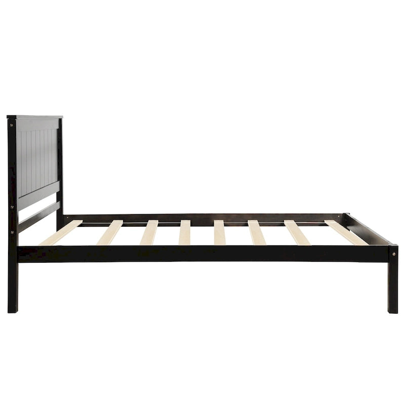 Cadre de lit plateforme espresso avec tête de lit, support à lattes en bois, pour 1-2 personnes