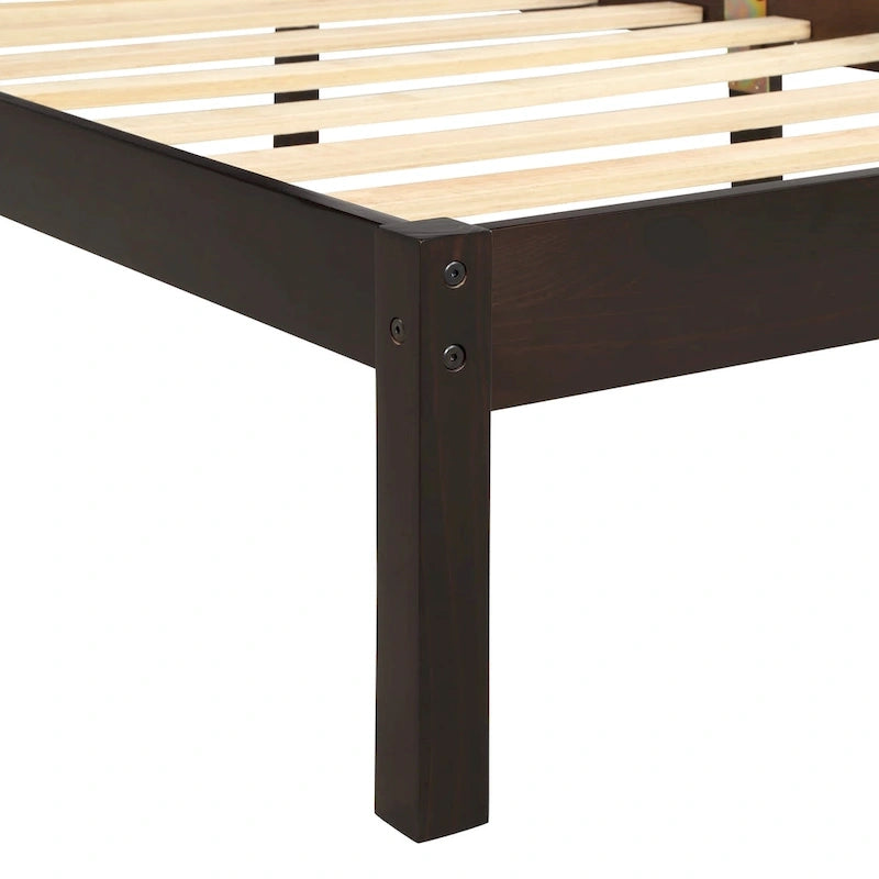 Cadre de lit plateforme espresso avec tête de lit, support à lattes en bois, pour 1-2 personnes