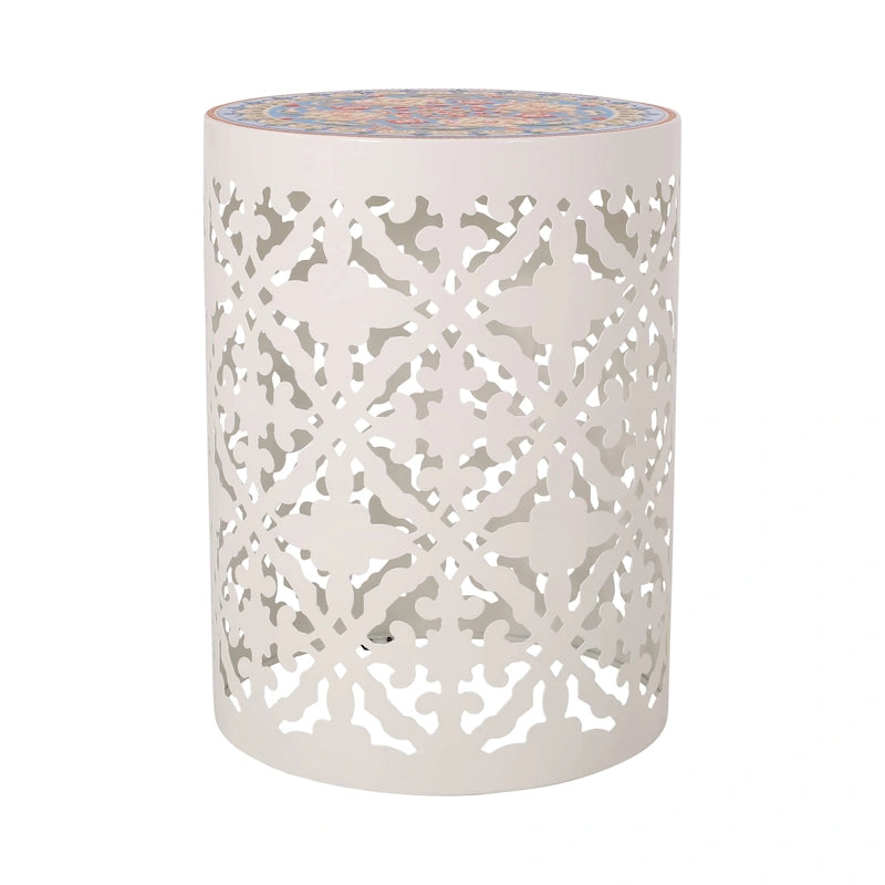Table d'appoint en métal ajouré à plateau en mosaïque multicolore, bleu foncé/blanc/bleu sarcelle, 1 pièce