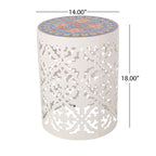 Table d'appoint en métal ajouré à plateau en mosaïque multicolore, bleu foncé/blanc/bleu sarcelle, 1 pièce