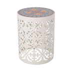 Table d'appoint en métal ajouré à plateau en mosaïque multicolore, bleu foncé/blanc/bleu sarcelle, 1 pièce
