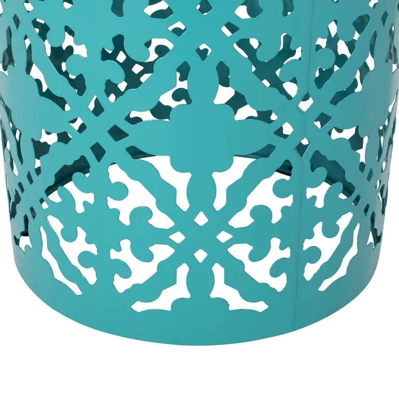 Table d'appoint en métal ajouré à plateau en mosaïque multicolore, bleu foncé/blanc/bleu sarcelle, 1 pièce