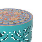 Table d'appoint en métal ajouré à plateau en mosaïque multicolore, bleu foncé/blanc/bleu sarcelle, 1 pièce