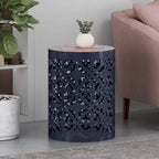 Table d'appoint en métal ajouré à plateau en mosaïque multicolore, bleu foncé/blanc/bleu sarcelle, 1 pièce
