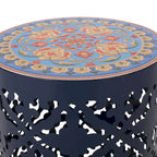 Table d'appoint en métal ajouré à plateau en mosaïque multicolore, bleu foncé/blanc/bleu sarcelle, 1 pièce