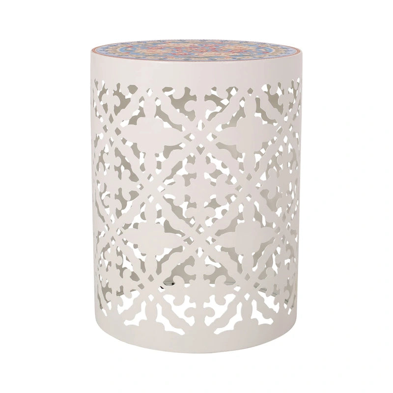Table d'appoint en métal ajouré à plateau en mosaïque multicolore, bleu foncé/blanc/bleu sarcelle, 1 pièce