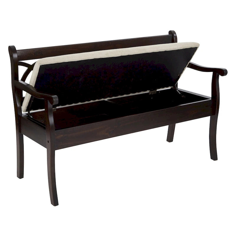 Banc de rangement noir et beige avec coussin, 1 personne