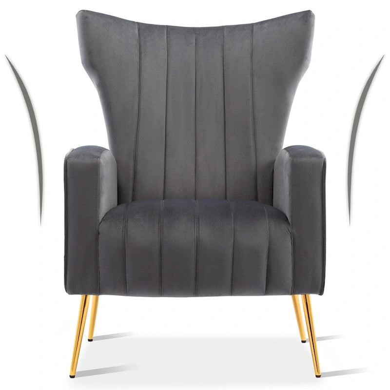 Fauteuil d'appoint à dossier haut en velours bleu/blanc/gris, une place
