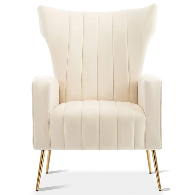 Fauteuil d'appoint à dossier haut en velours bleu/blanc/gris, une place