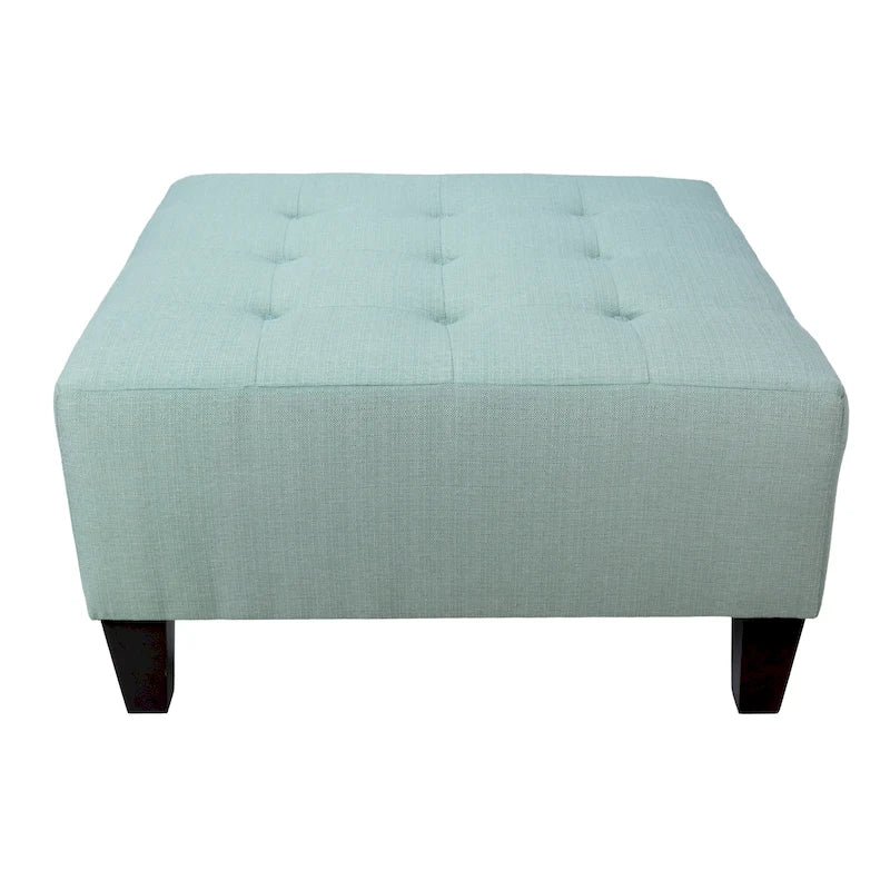Pouf carré bleu brume marine, capitonné — 1 personne