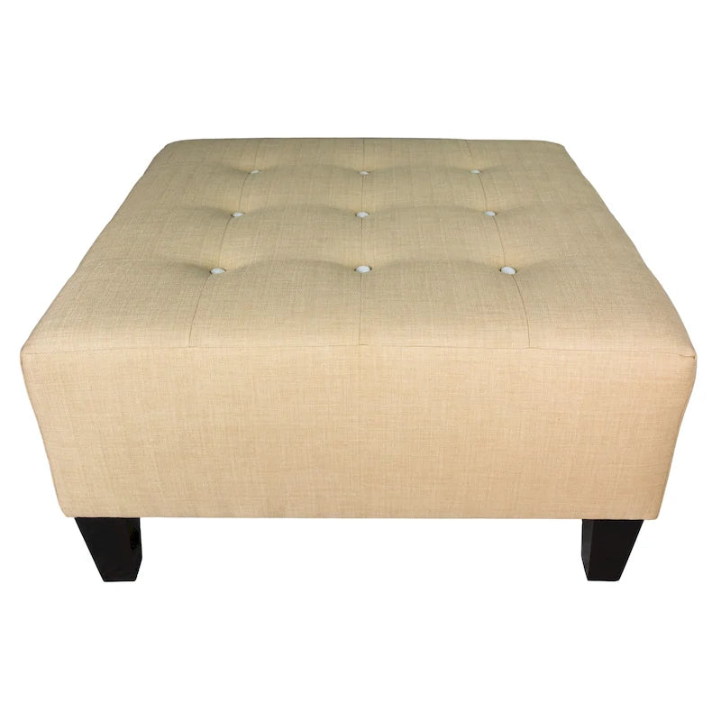 Pouf carré bleu brume marine, capitonné — 1 personne