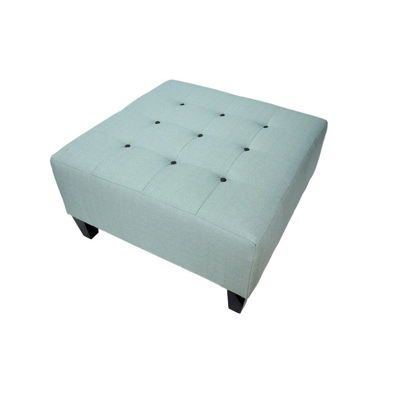 Pouf carré bleu brume marine, capitonné — 1 personne