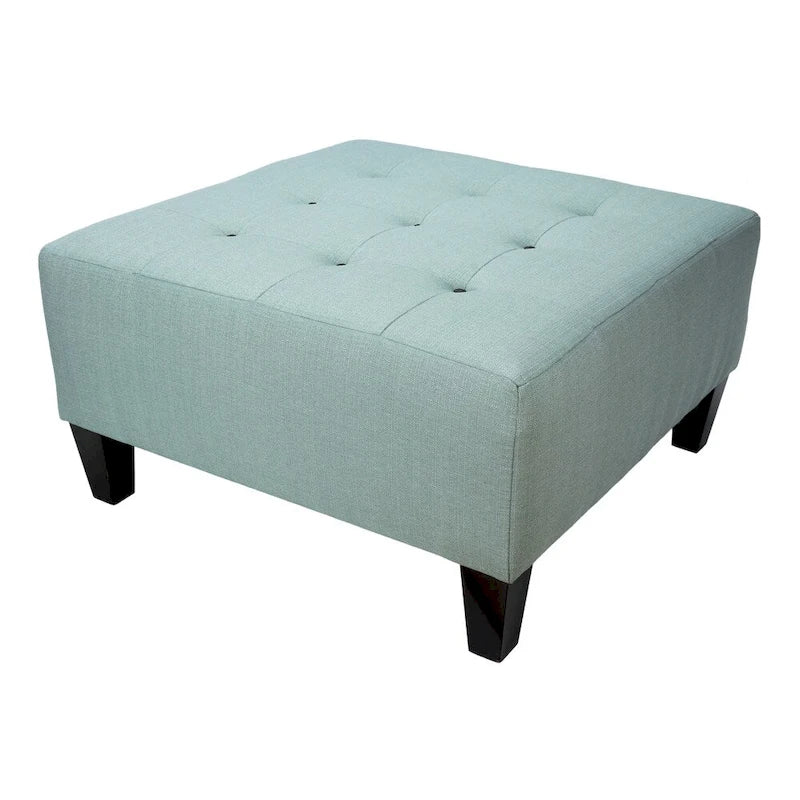 Pouf carré bleu brume marine, capitonné — 1 personne