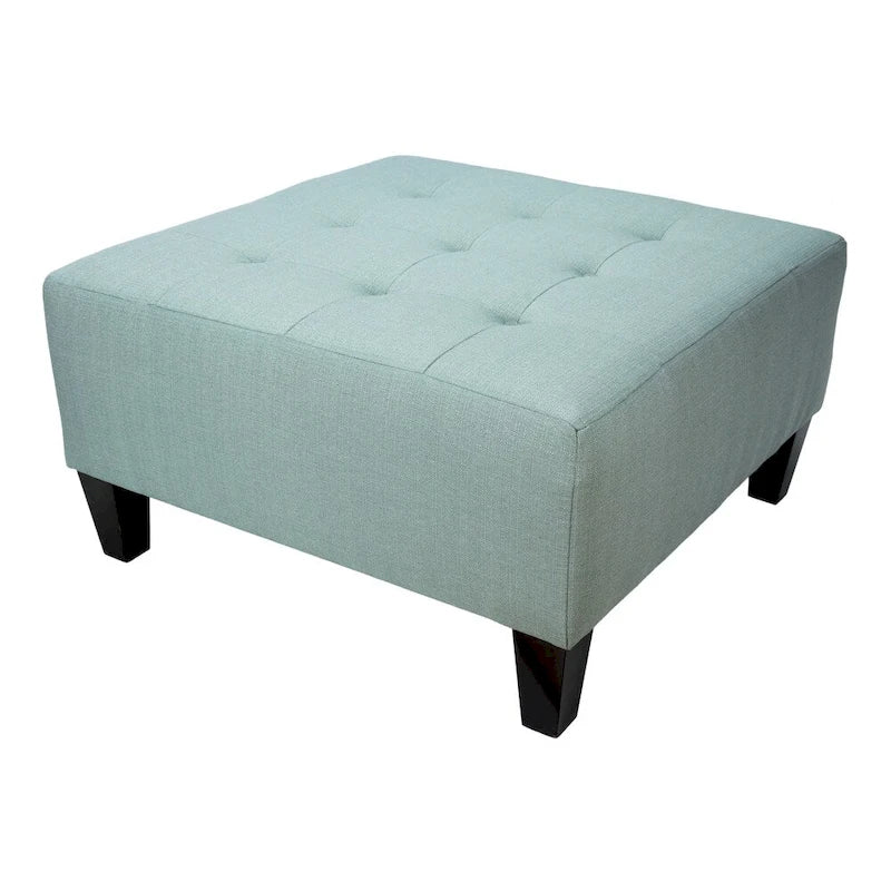 Pouf carré bleu brume marine, capitonné — 1 personne